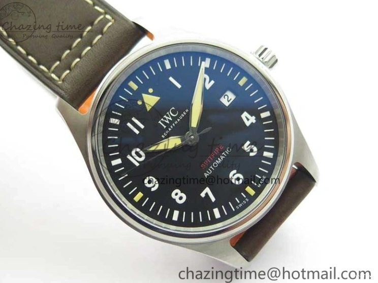 MIROTIME 0303 Original Pilot IW326803 SS MK 1:1 Best Edition Black Dial on Brown Leather Strap MIYOTA 7146